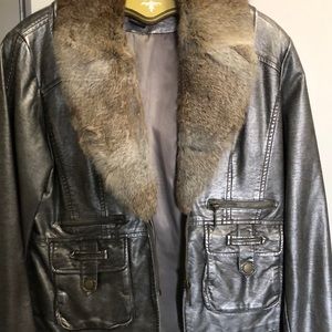 Luii Faux Leather Jacket w/removable Fur Collar
